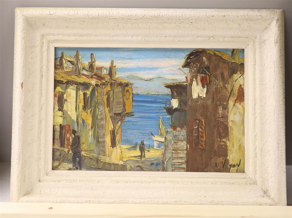 Louis Jacques Vigon (1897-1985), oil on board, View of Villefranche, signed and inscribed verso, 18 x 28cm